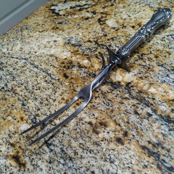 Vintage Unknown Silver Steak Carving Fork Flatware Hollow Handle - Picture 1 of 6